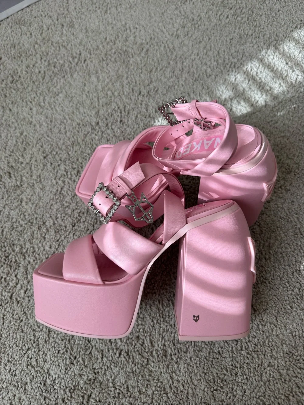 Naked Wolfe Jingle Baby Pink Platform Block Heel Sandals Size 7